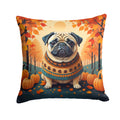 Fawn Pug Fall Decorative Throw Pillow 14x14 Indoor Outdoor Accent Cushion, Fabric Cover with Insert for Sofa, Bed, Porch & Living Room