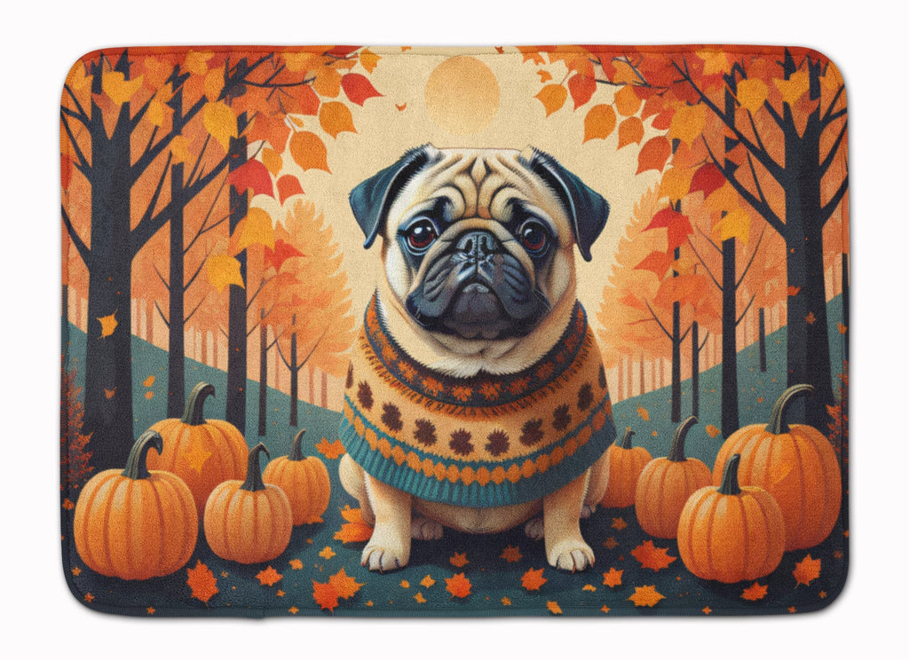 Fawn Pug Fall Memory Foam Kitchen Mat Machine Washable Anti-Fatigue Cushion Comfort Bath or Kitchen Rug