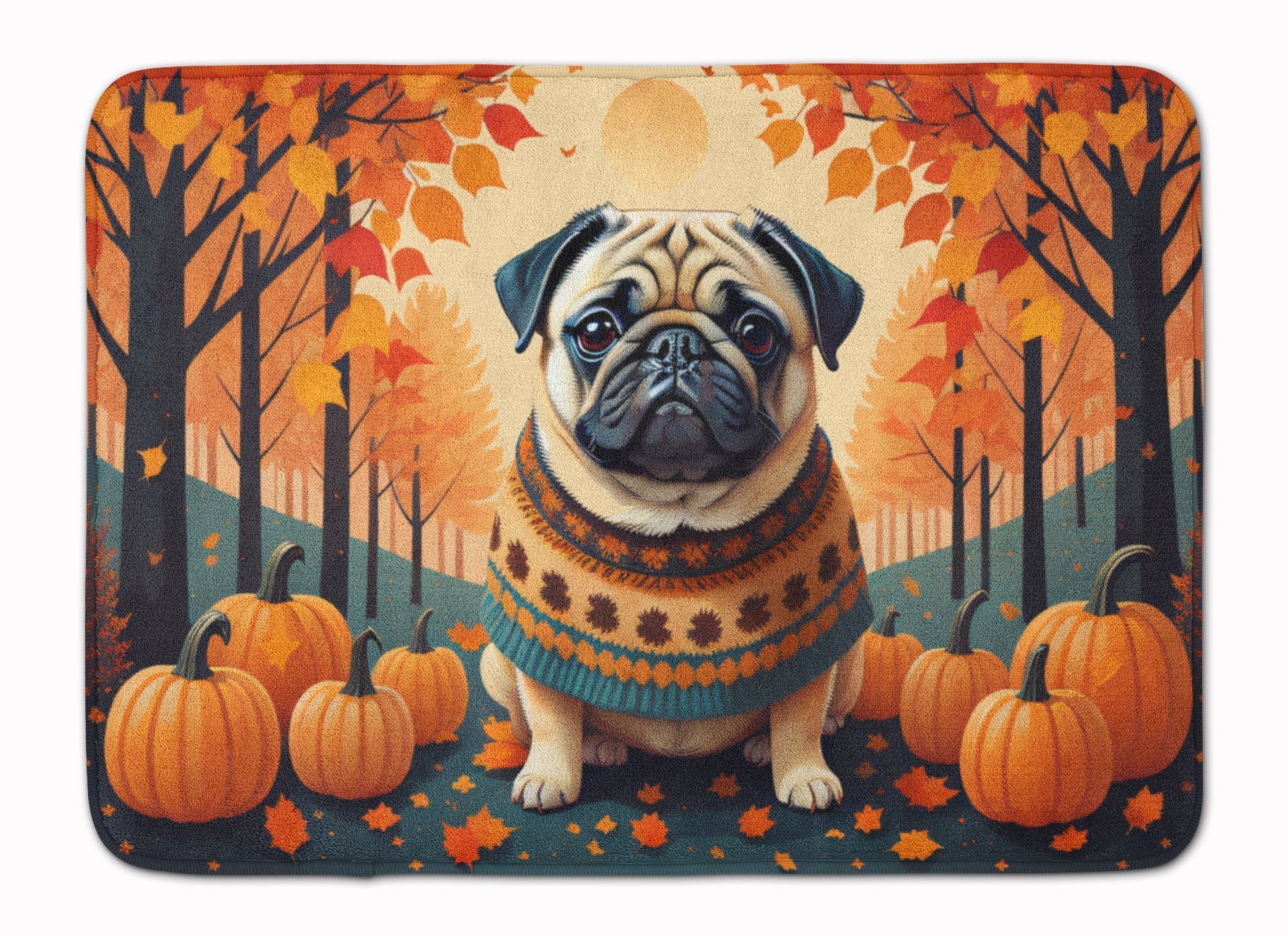 Fawn Pug Fall Memory Foam Kitchen Mat Machine Washable Anti-Fatigue Cushion Comfort Bath or Kitchen Rug