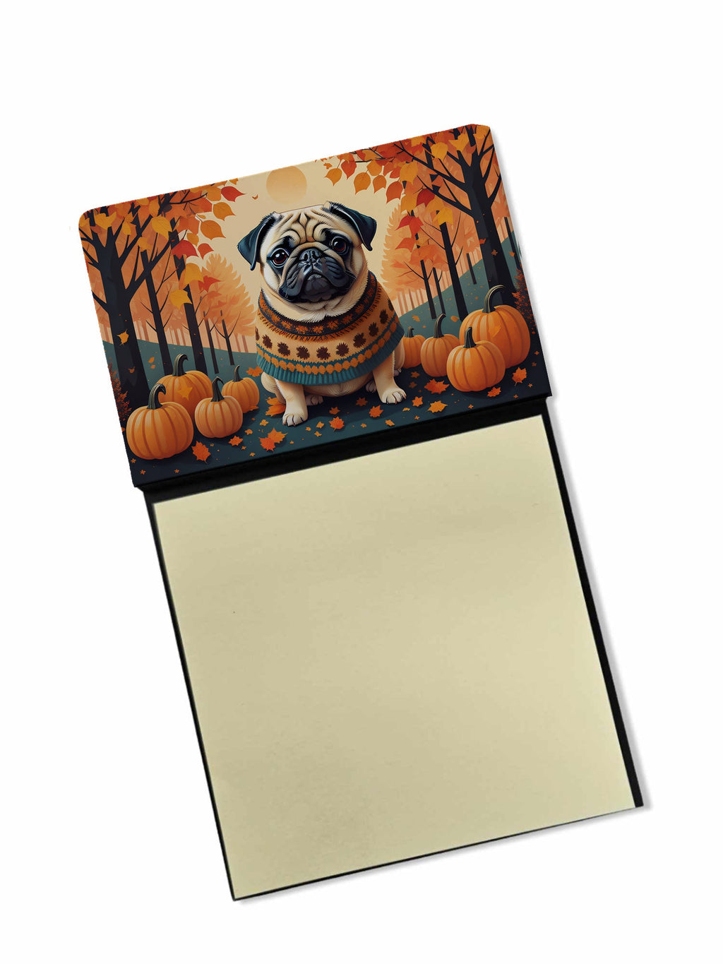 Fawn Pug Fall Watercolor Sticky Note Holder Refillable Dispenser Desk Accessory 3x3 Pad Gift