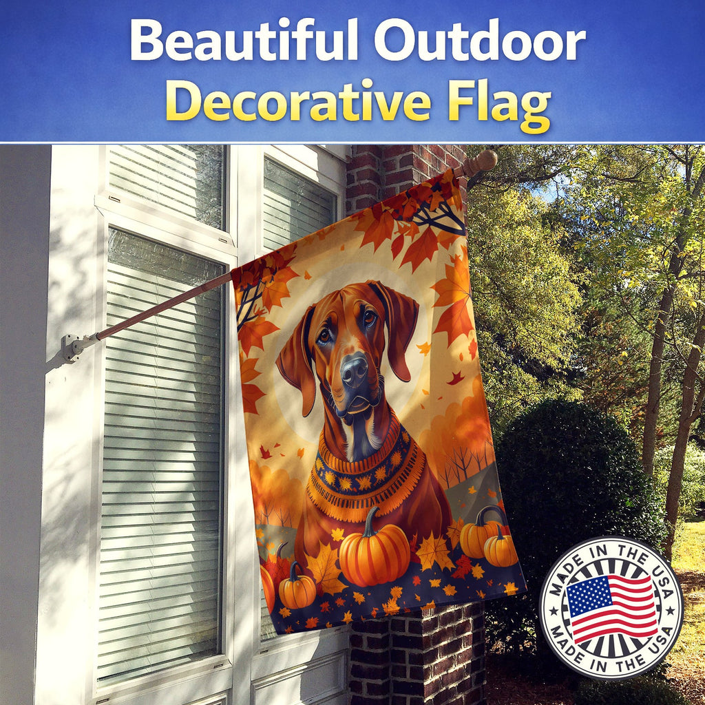 Rhodesian Ridgeback Fall House Flag 28x40 Porch Sleeve Pole Decorative Outside Yard Banner Artwork Wall Hanging, Polyester