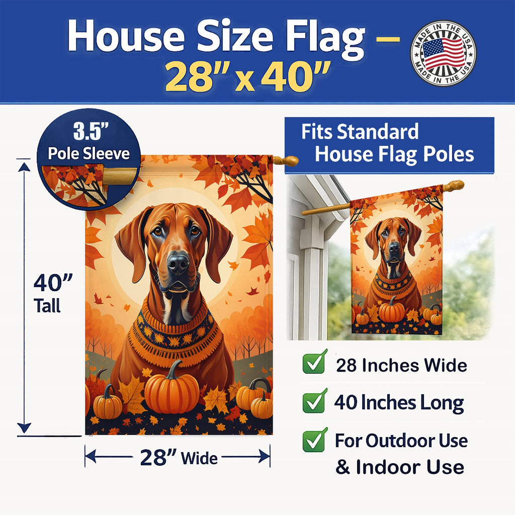 Rhodesian Ridgeback Fall House Flag 28x40 Porch Sleeve Pole Decorative Outside Yard Banner Artwork Wall Hanging, Polyester