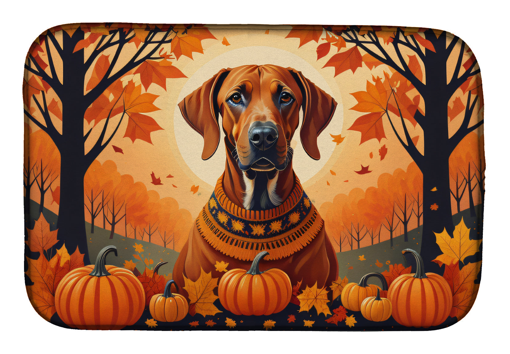 Rhodesian Ridgeback Fall Dish Drying Mat Absorbent Dish Drying Mat Pad for Kitchen Counter Dish Drainer Mat for Countertop, 14 x 21", Multicolor