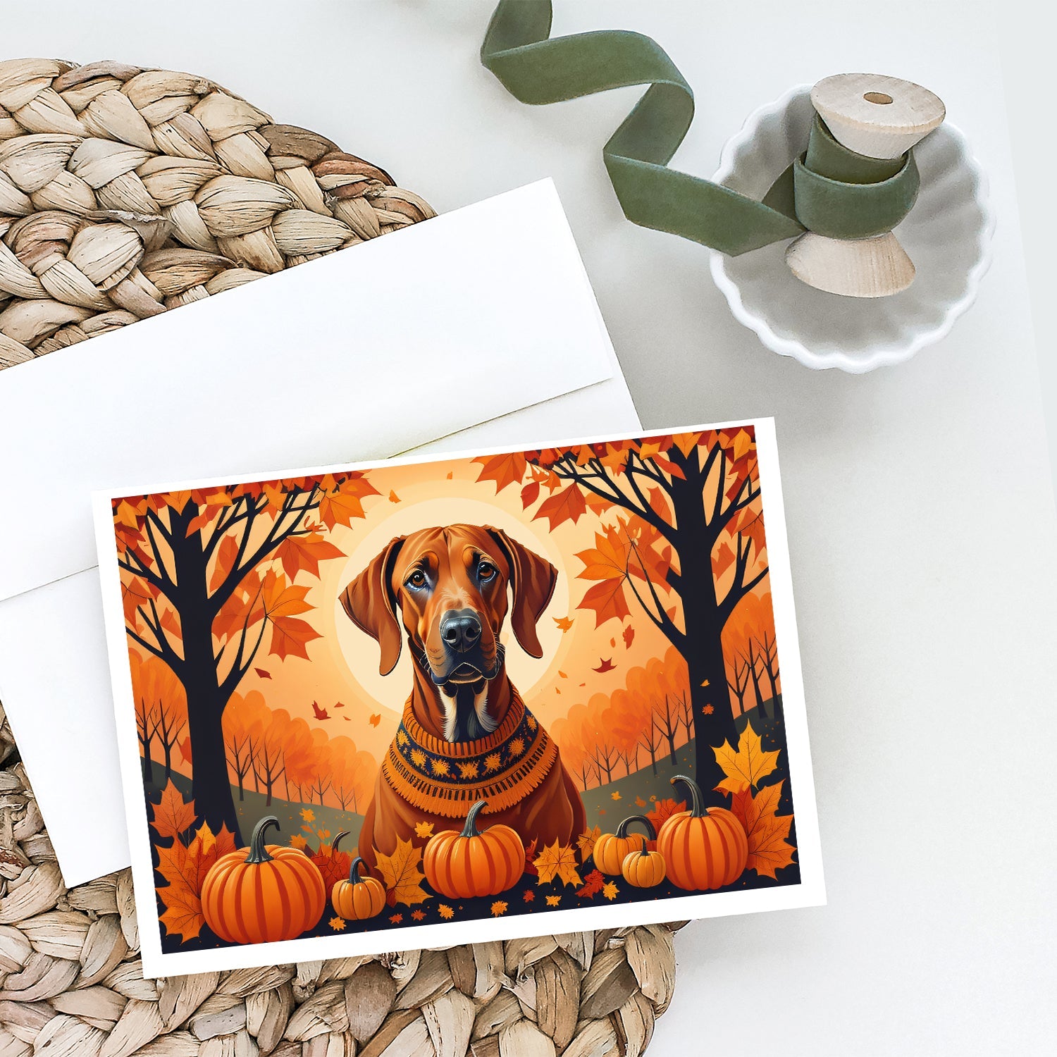 Rhodesian Ridgeback Fall Greeting Cards Pack of 8 Blank Cards with Envelopes Whimsical A7 Size 5x7