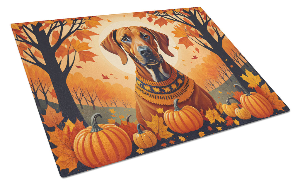 Rhodesian Ridgeback Fall Cutting Board Tempered Glass Kitchen Cutting Surface, Heat Resistant Chopping, Non-Slip Feet, Food Prep & Serving