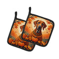 Rhodesian Ridgeback Fall Pot Holder Set of 2 Heat Resistant Quilted Hot Pads 7.5 x 7.5 Inch, Insulated Kitchen Trivets for Cooking & Baking