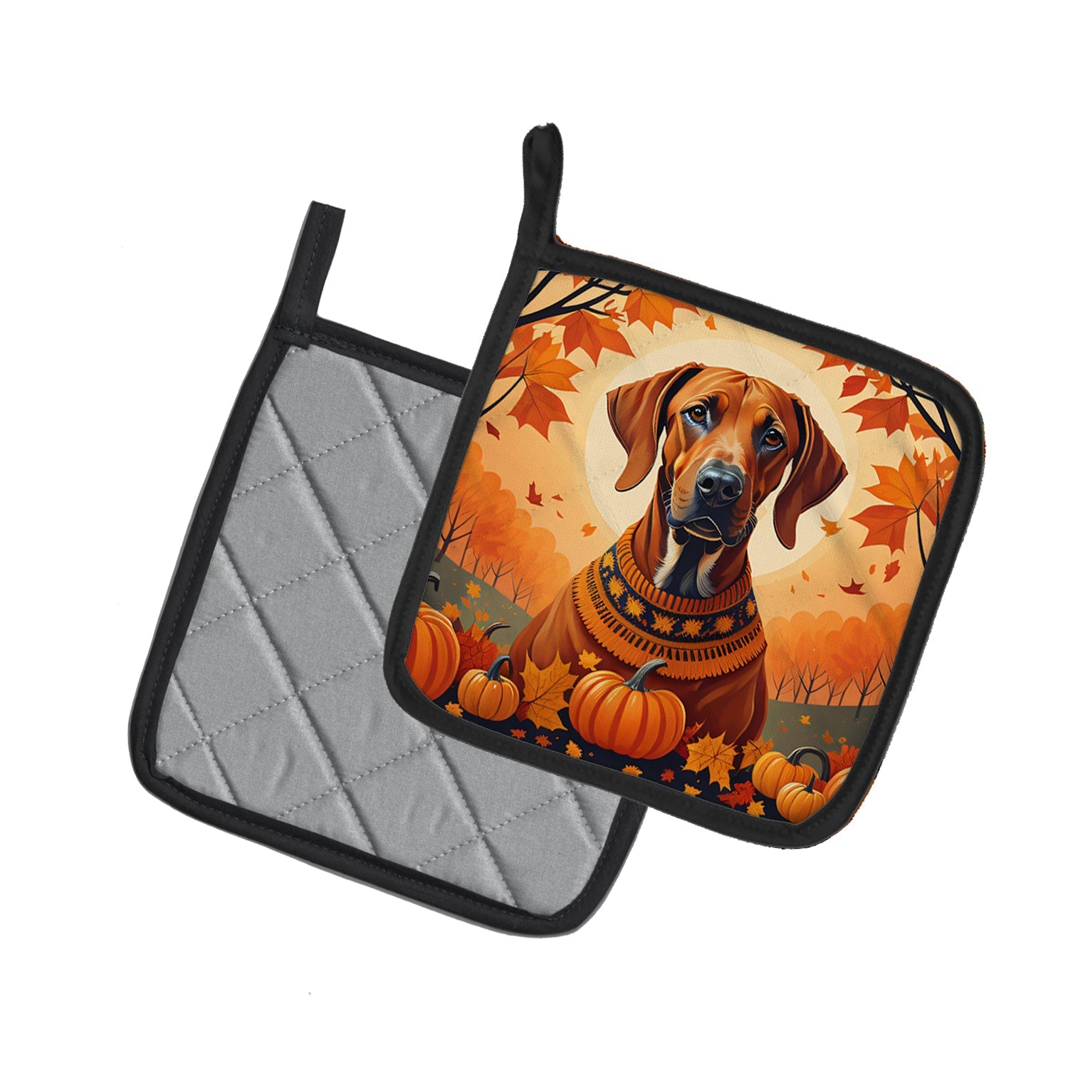 Rhodesian Ridgeback Fall Pot Holder Set of 2 Heat Resistant Quilted Hot Pads 7.5 x 7.5 Inch, Insulated Kitchen Trivets for Cooking & Baking