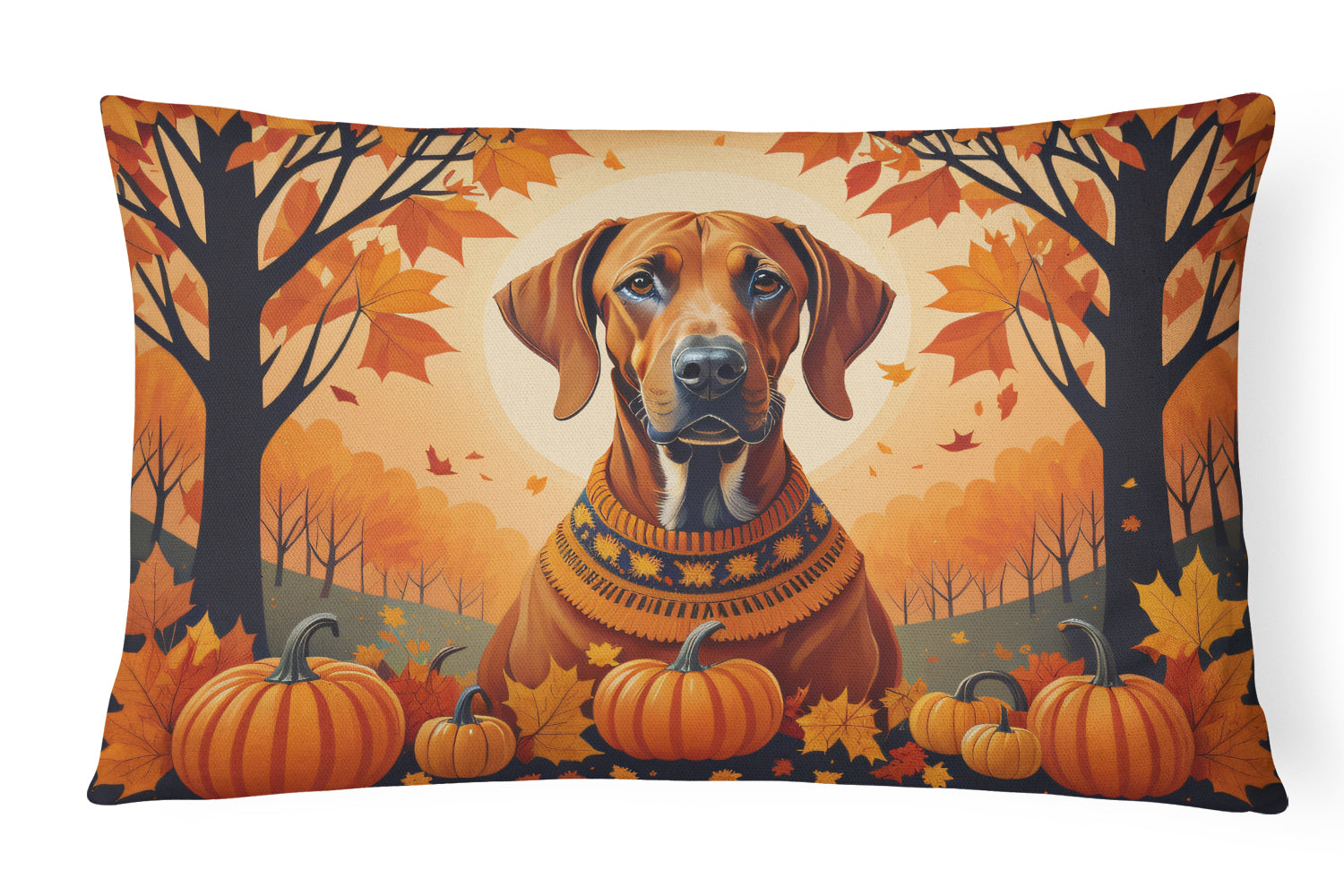 Rhodesian Ridgeback Fall Decorative Throw Pillow 12x16 Indoor Outdoor Accent Cushion, Fabric Cover with Insert for Sofa, Bed, Porch & Living Room