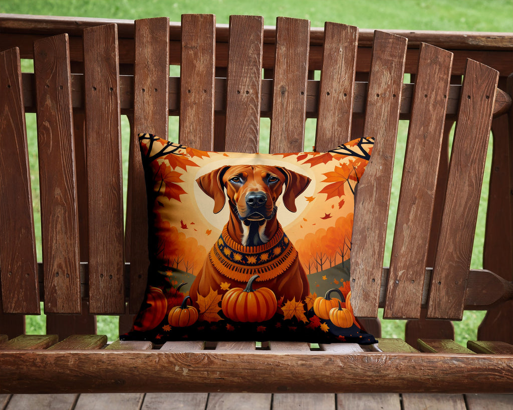 Rhodesian Ridgeback Fall Decorative Throw Pillow 14x14 Indoor Outdoor Accent Cushion, Fabric Cover with Insert for Sofa, Bed, Porch & Living Room
