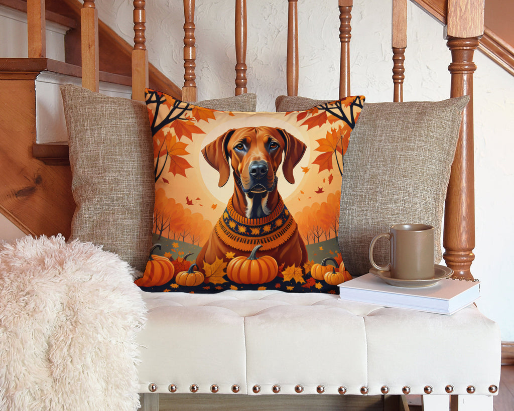 Rhodesian Ridgeback Fall Decorative Throw Pillow 14x14 Indoor Outdoor Accent Cushion, Fabric Cover with Insert for Sofa, Bed, Porch & Living Room