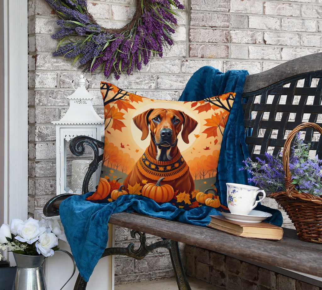 Rhodesian Ridgeback Fall Decorative Throw Pillow 18x18 Indoor Outdoor Accent Cushion, Fabric Cover with Insert for Sofa, Bed, Porch & Living Room