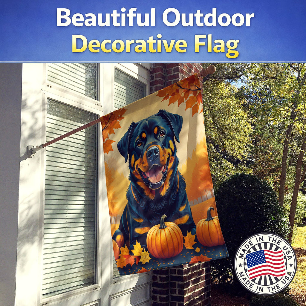 Rottweiler Fall House Flag 28x40 Porch Sleeve Pole Decorative Outside Yard Banner Artwork Wall Hanging, Polyester