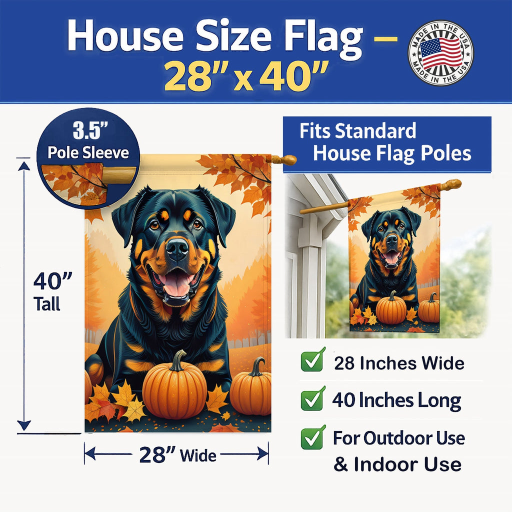 Rottweiler Fall House Flag 28x40 Porch Sleeve Pole Decorative Outside Yard Banner Artwork Wall Hanging, Polyester
