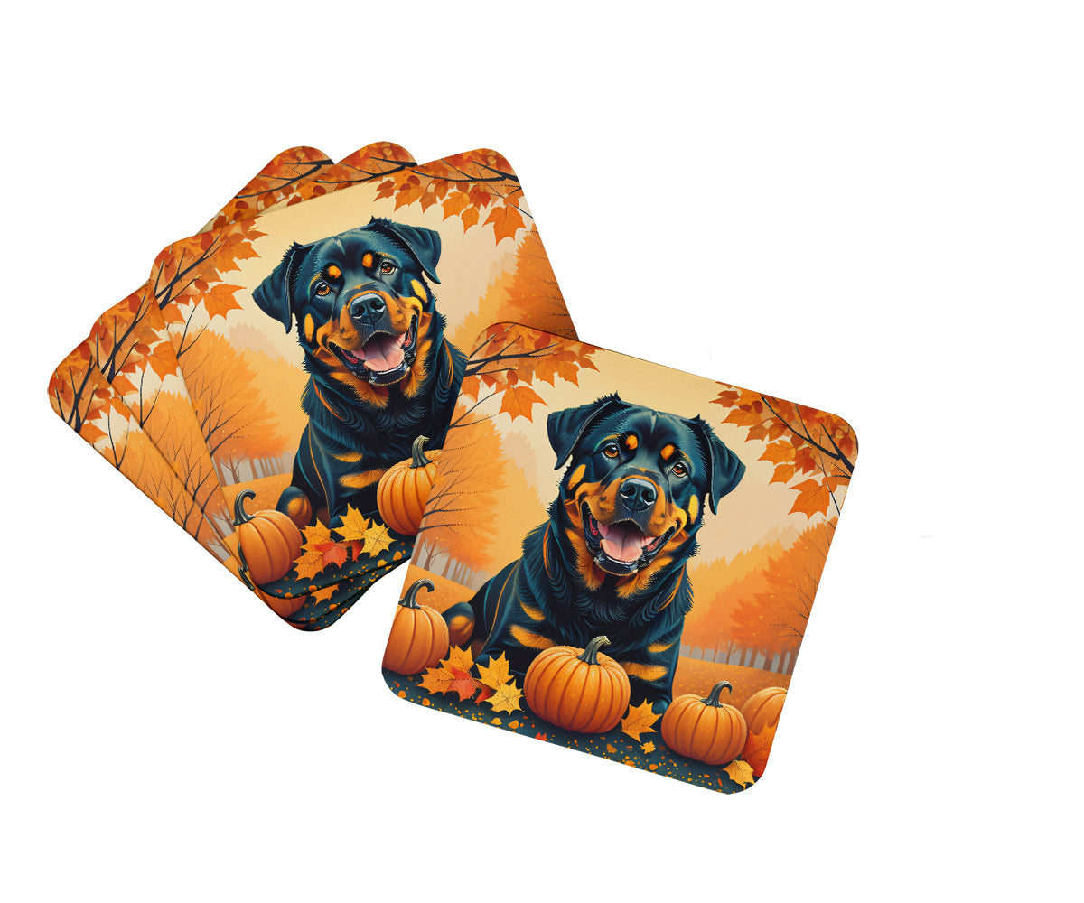 Rottweiler Fall Foam Coasters Set of 4 Cup Coasters for Indoor Outdoor, Tabletop Protection, Anti Slip, Mouse pad Material