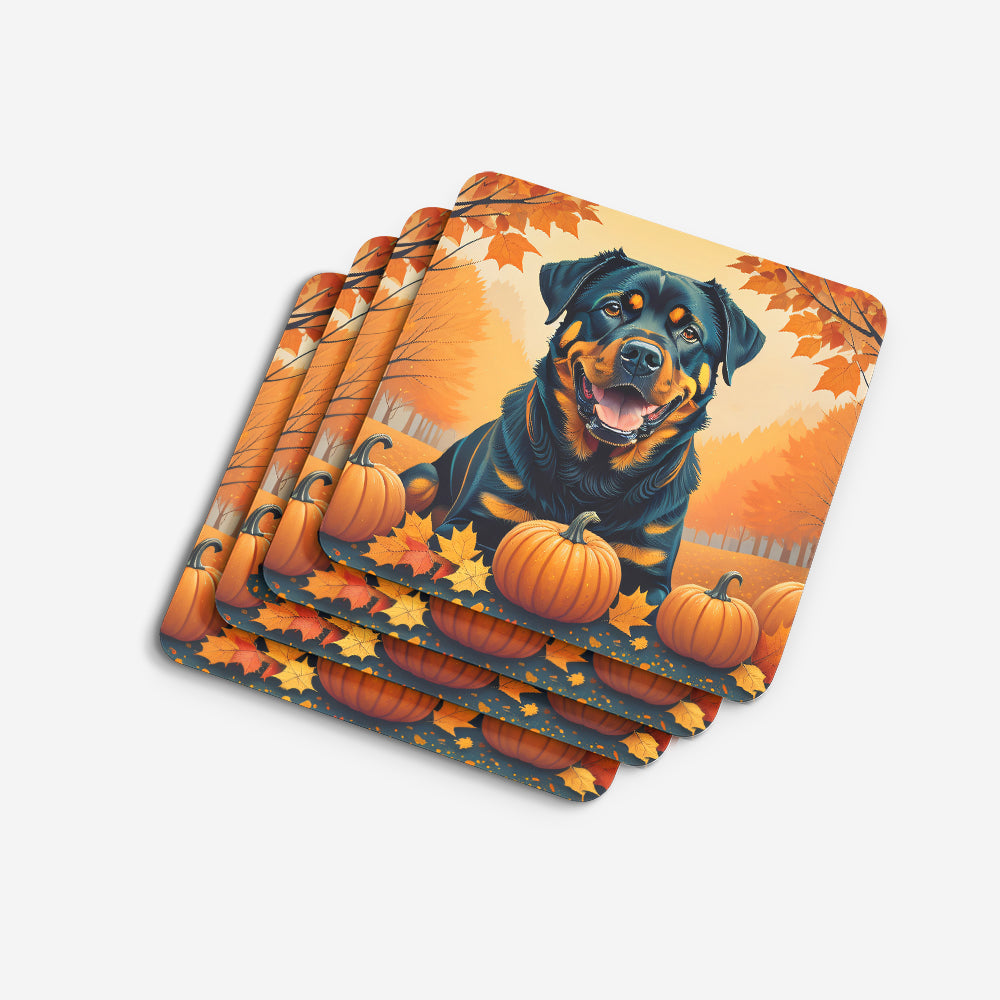 Rottweiler Fall Foam Coasters Set of 4 Cup Coasters for Indoor Outdoor, Tabletop Protection, Anti Slip, Mouse pad Material