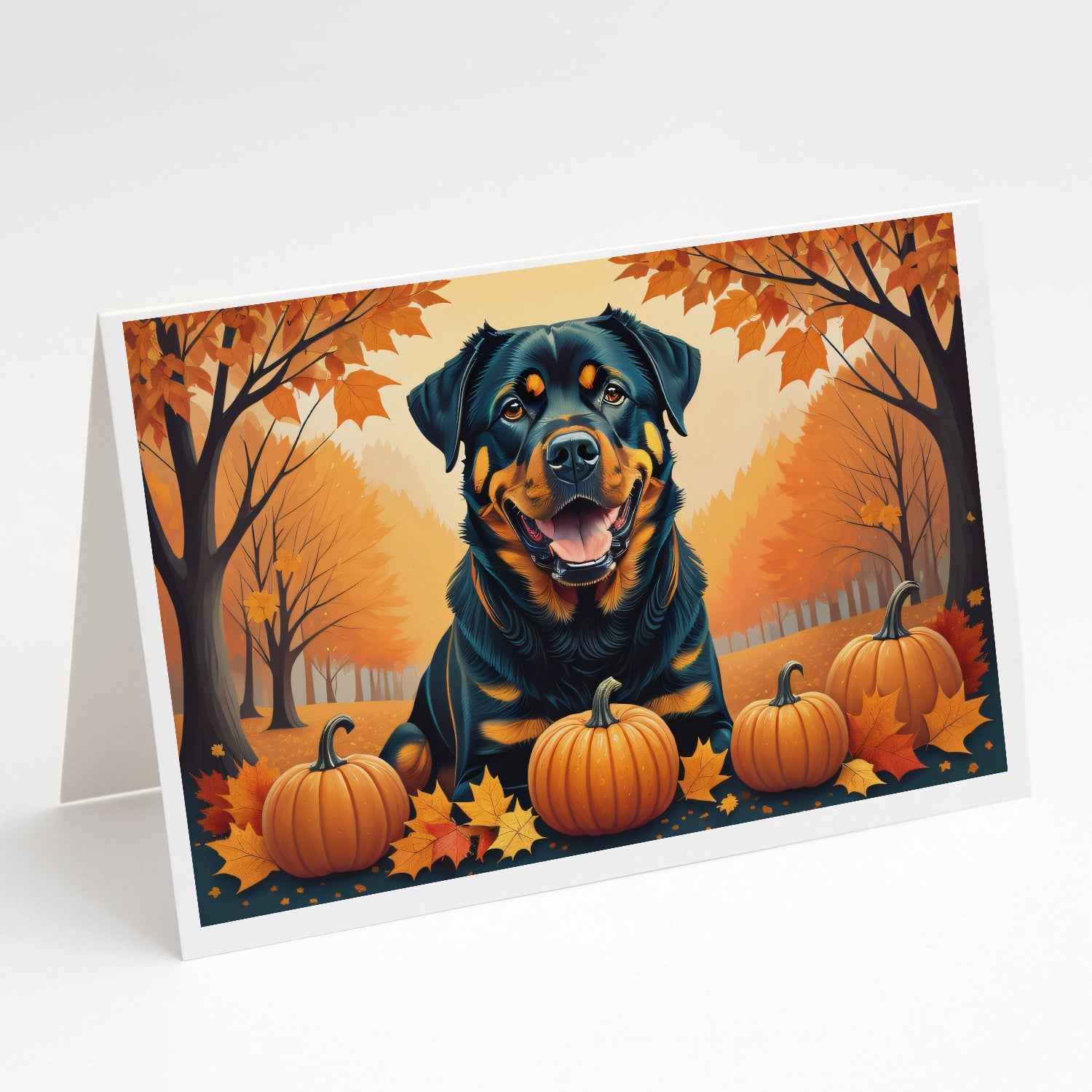 Rottweiler Fall Greeting Cards Pack of 8 Blank Cards with Envelopes Whimsical A7 Size 5x7