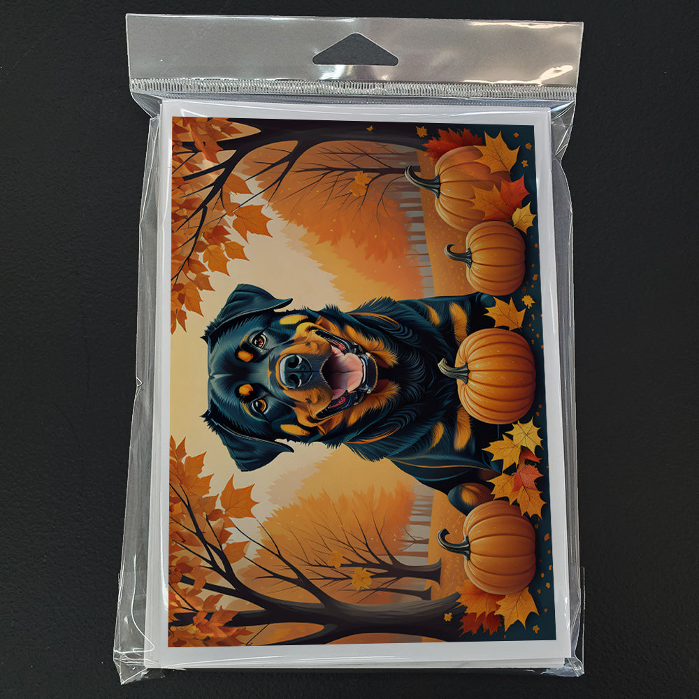 Rottweiler Fall Greeting Cards Pack of 8 Blank Cards with Envelopes Whimsical A7 Size 5x7