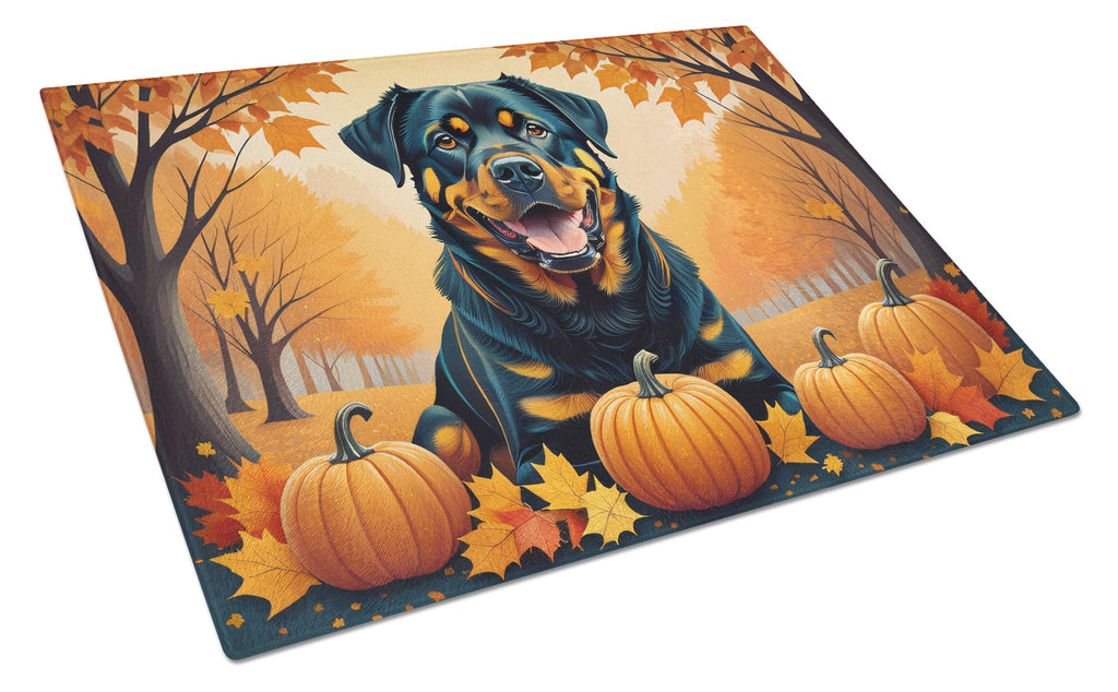 Rottweiler Fall Cutting Board Tempered Glass Kitchen Cutting Surface, Heat Resistant Chopping, Non-Slip Feet, Food Prep & Serving