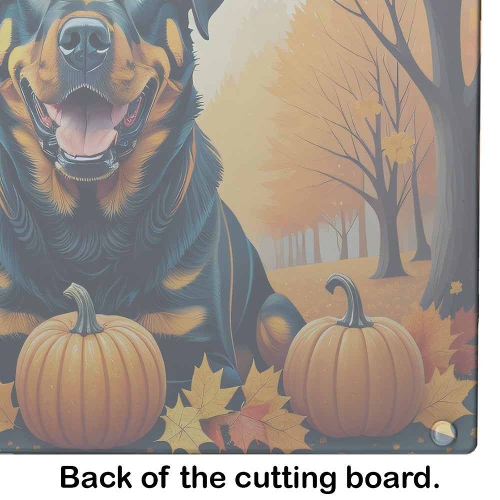 Rottweiler Fall Cutting Board Tempered Glass Kitchen Cutting Surface, Heat Resistant Chopping, Non-Slip Feet, Food Prep & Serving