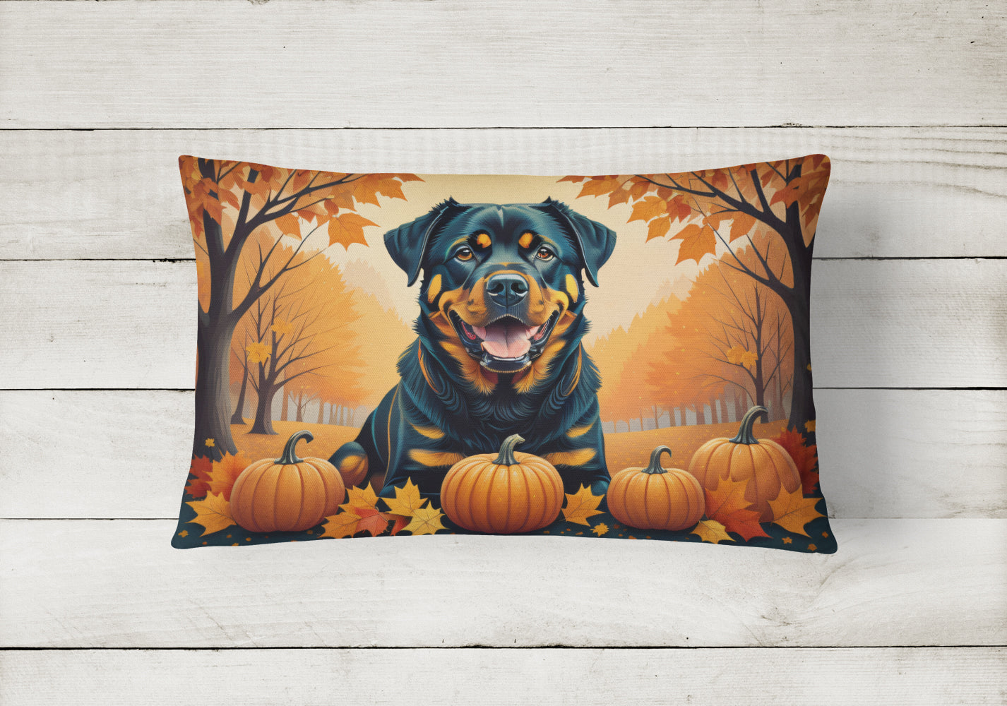 Rottweiler Fall Decorative Throw Pillow 12x16 Indoor Outdoor Accent Cushion, Fabric Cover with Insert for Sofa, Bed, Porch & Living Room
