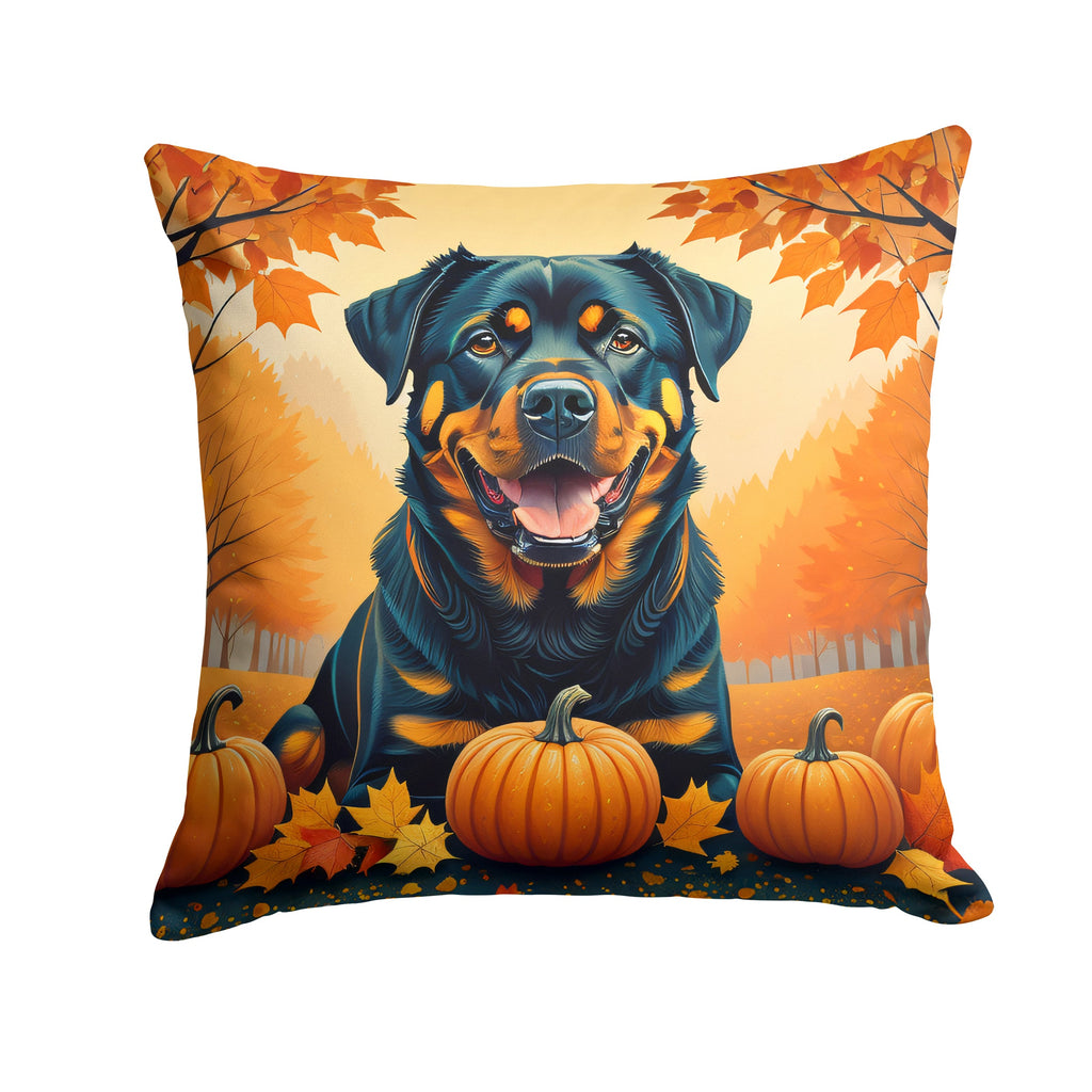Rottweiler Fall Decorative Throw Pillow 14x14 Indoor Outdoor Accent Cushion, Fabric Cover with Insert for Sofa, Bed, Porch & Living Room