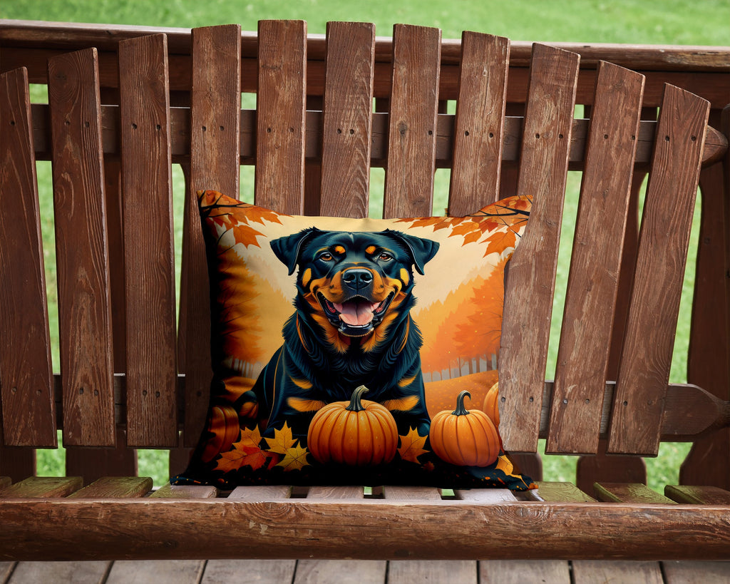 Rottweiler Fall Decorative Throw Pillow 14x14 Indoor Outdoor Accent Cushion, Fabric Cover with Insert for Sofa, Bed, Porch & Living Room