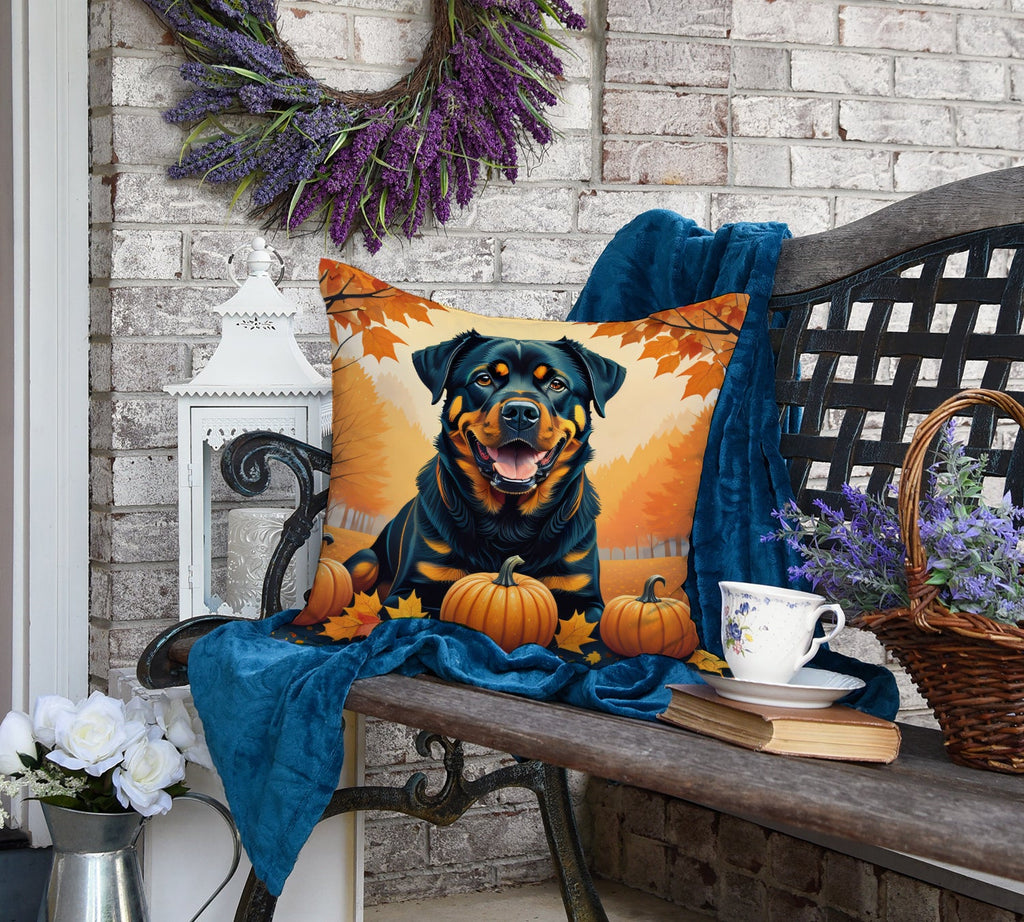 Rottweiler Fall Decorative Throw Pillow 18x18 Indoor Outdoor Accent Cushion, Fabric Cover with Insert for Sofa, Bed, Porch & Living Room