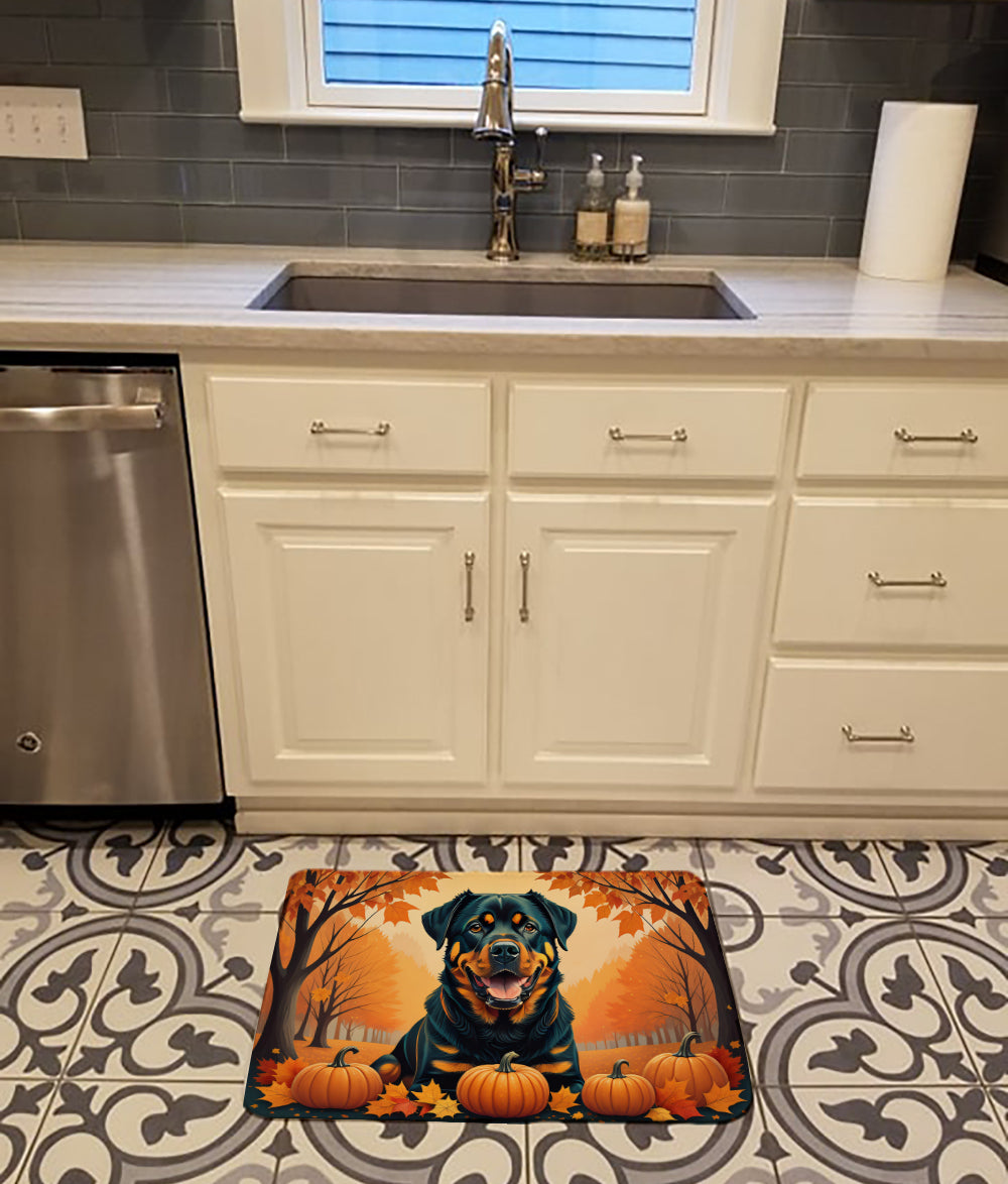 Rottweiler Fall Memory Foam Kitchen Mat Machine Washable Anti-Fatigue Cushion Comfort Bath or Kitchen Rug