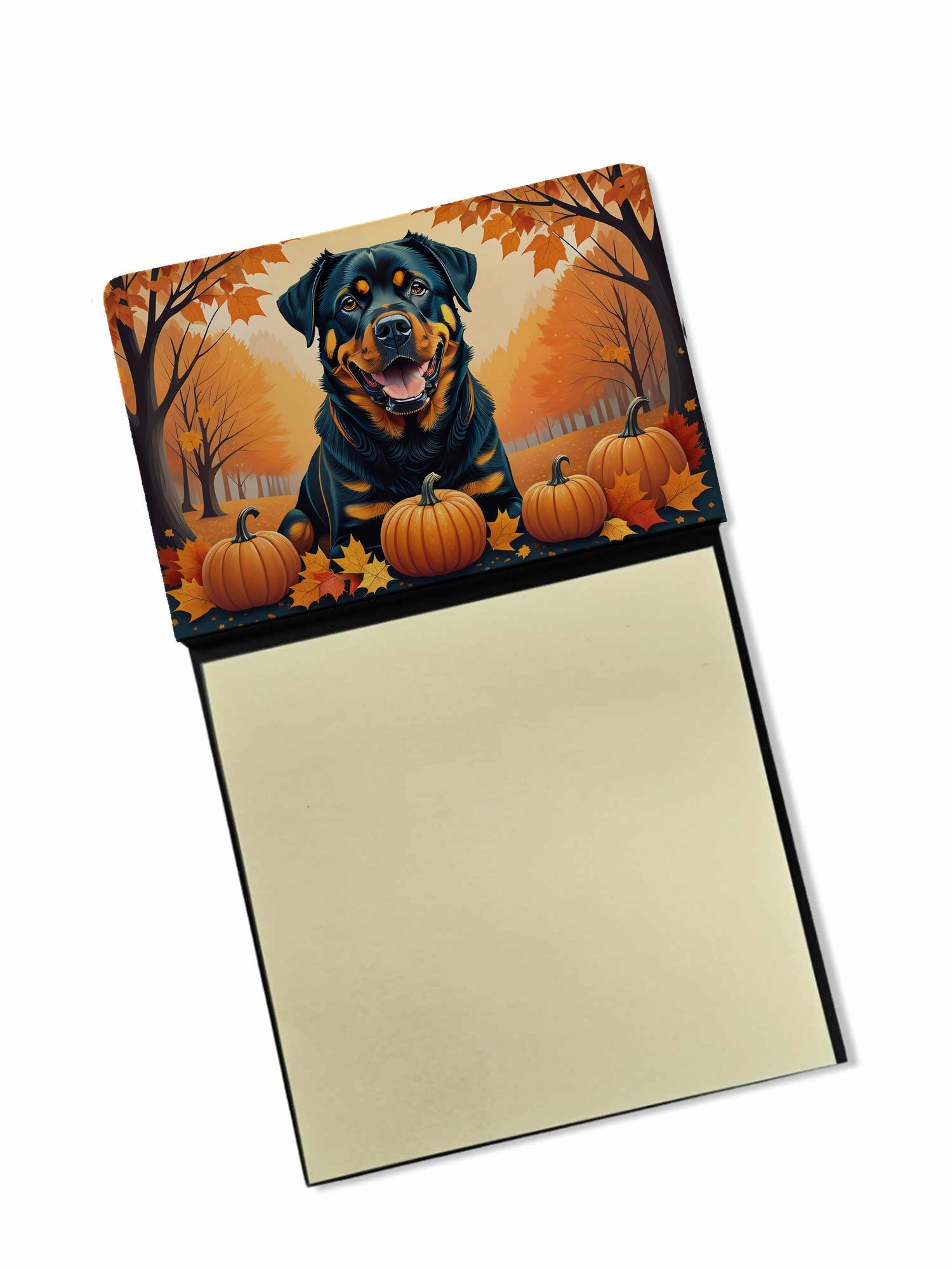 Rottweiler Fall Watercolor Sticky Note Holder Refillable Dispenser Desk Accessory 3x3 Pad Gift