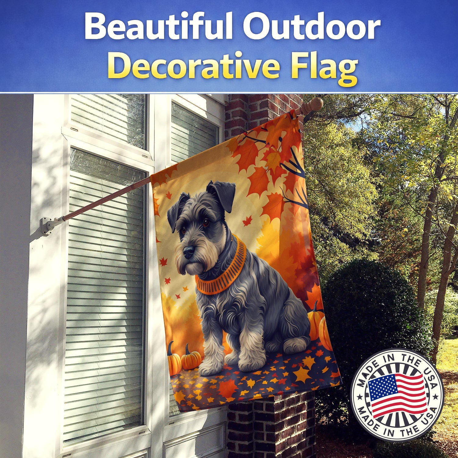 Schnauzer Fall House Flag 28x40 Porch Sleeve Pole Decorative Outside Yard Banner Artwork Wall Hanging, Polyester
