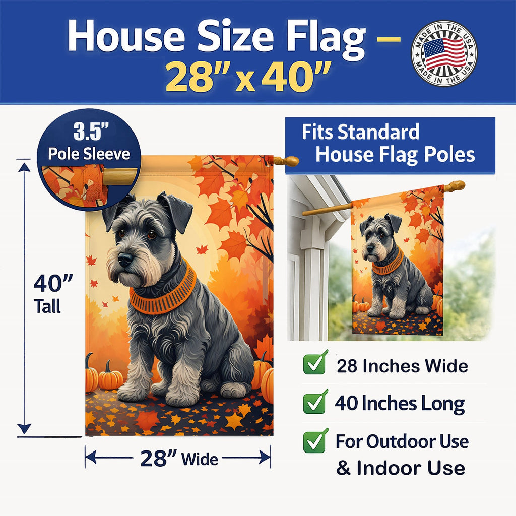 Schnauzer Fall House Flag 28x40 Porch Sleeve Pole Decorative Outside Yard Banner Artwork Wall Hanging, Polyester