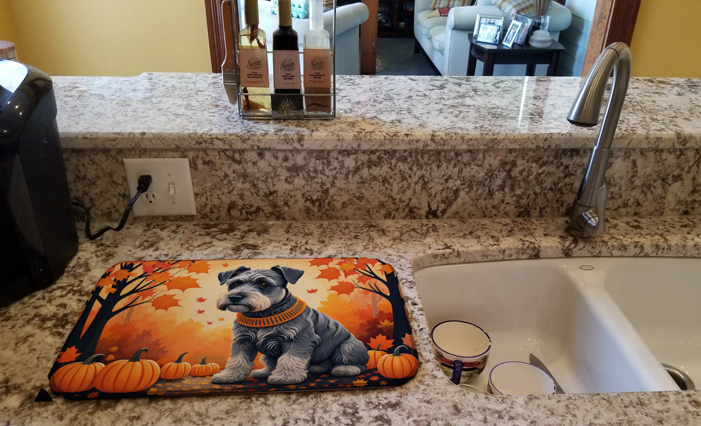 Schnauzer Fall Dish Drying Mat Absorbent Dish Drying Mat Pad for Kitchen Counter Dish Drainer Mat for Countertop, 14 x 21", Multicolor