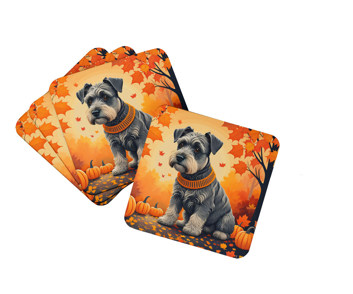 Schnauzer Fall Foam Coasters Set of 4 Cup Coasters for Indoor Outdoor, Tabletop Protection, Anti Slip, Mouse pad Material