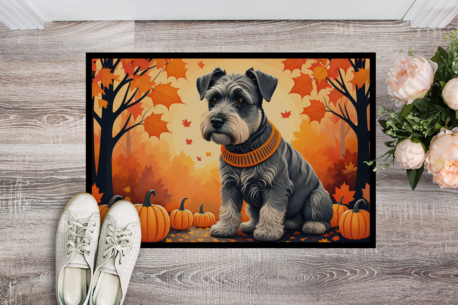 Schnauzer Fall Doormat Indoor Outdoor 24H X 36W Front Door Mat Rugs for Entryway, Non Slip Washable Low Pile,