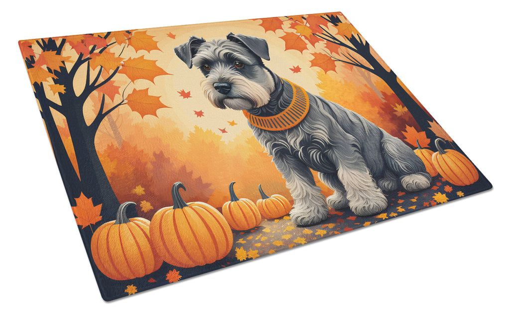 Schnauzer Fall Cutting Board Tempered Glass Kitchen Cutting Surface, Heat Resistant Chopping, Non-Slip Feet, Food Prep & Serving