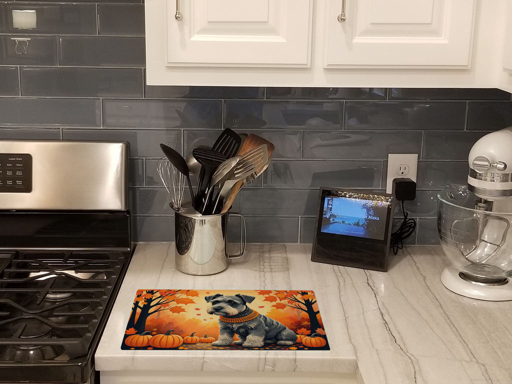 Schnauzer Fall Cutting Board Tempered Glass Kitchen Cutting Surface, Heat Resistant Chopping, Non-Slip Feet, Food Prep & Serving