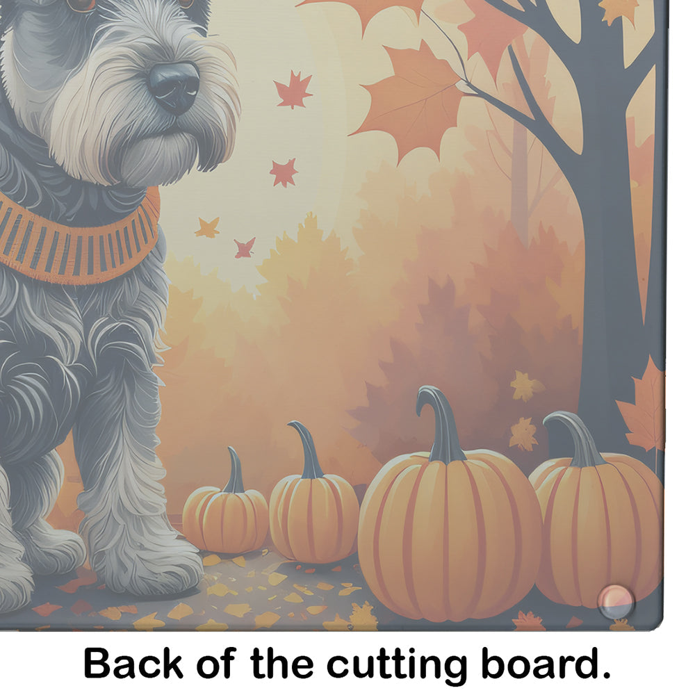 Schnauzer Fall Cutting Board Tempered Glass Kitchen Cutting Surface, Heat Resistant Chopping, Non-Slip Feet, Food Prep & Serving