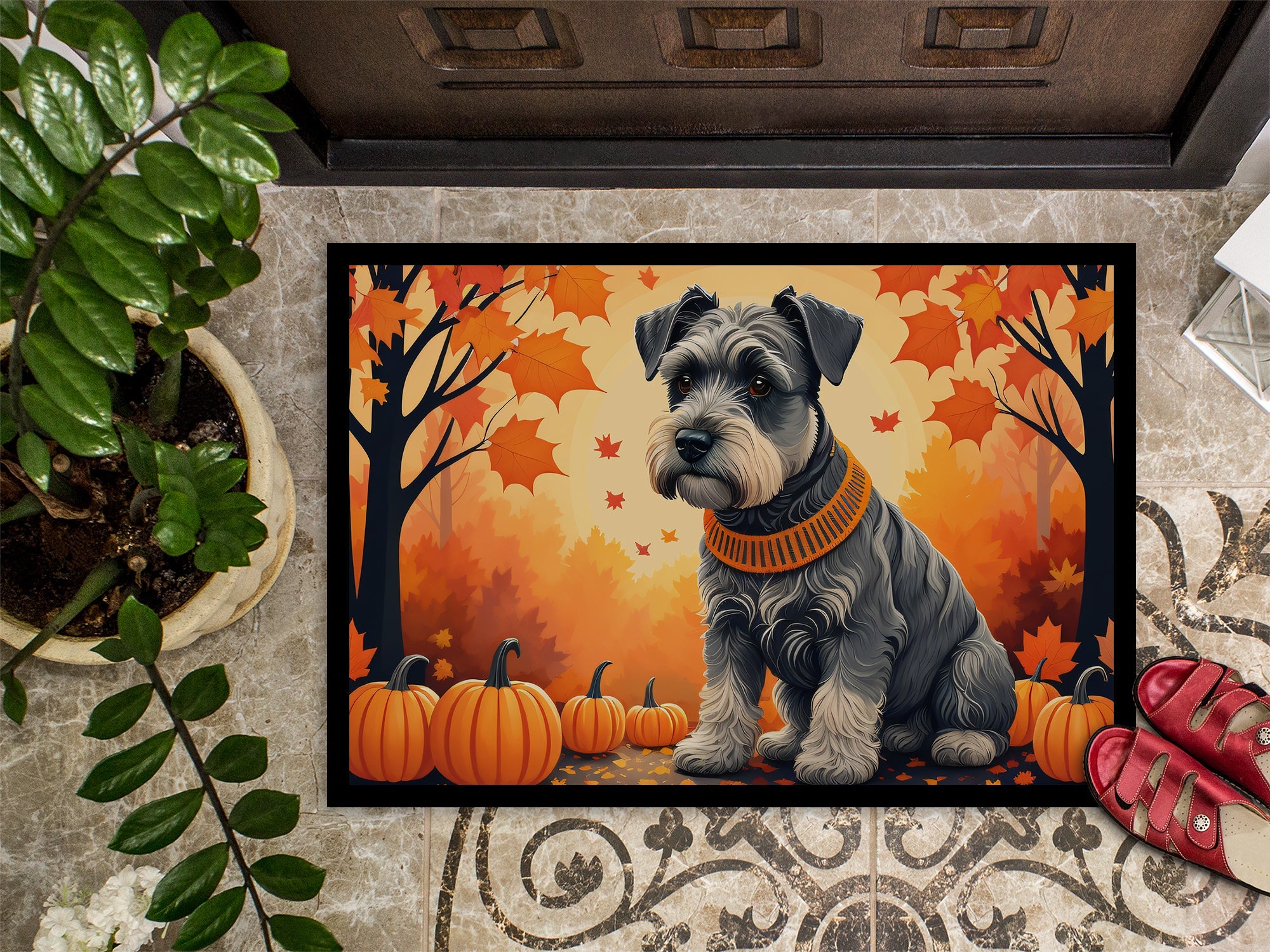 Schnauzer Fall Doormat Indoor Outdoor 18H X 27W Front Door Mat Rugs for Entryway, Non Slip Washable