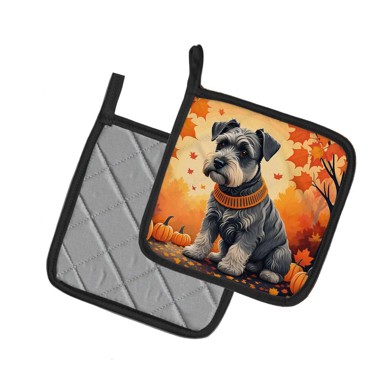 Schnauzer Fall Pot Holder Set of 2 Heat Resistant Quilted Hot Pads 7.5 x 7.5 Inch, Insulated Kitchen Trivets for Cooking & Baking