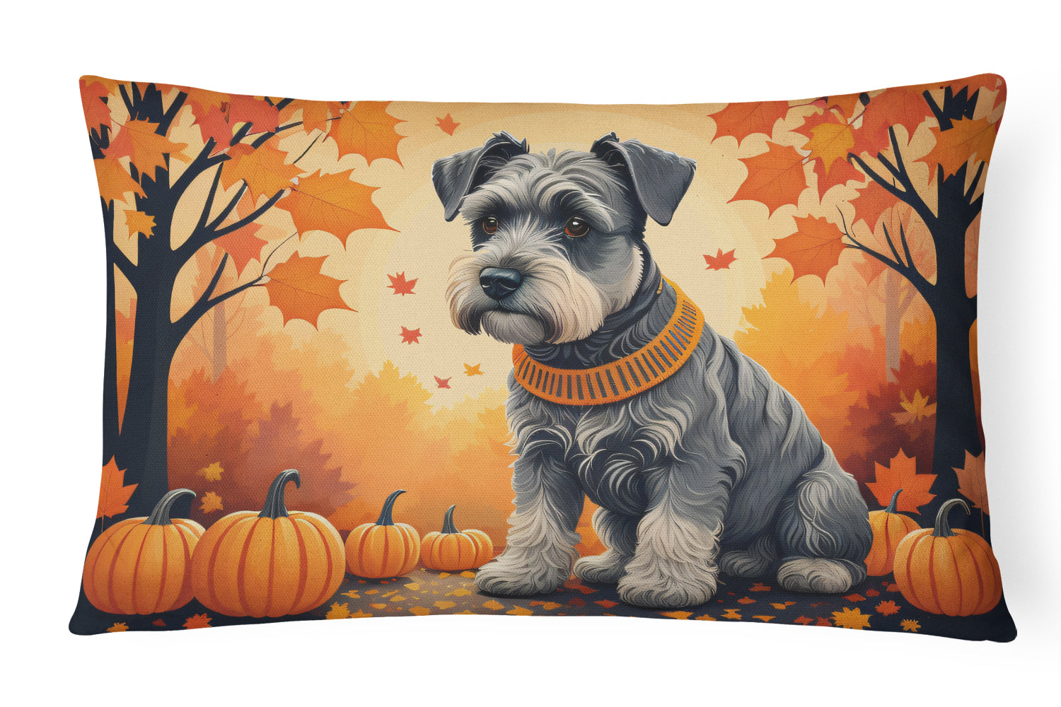 Schnauzer Fall Decorative Throw Pillow 12x16 Indoor Outdoor Accent Cushion, Fabric Cover with Insert for Sofa, Bed, Porch & Living Room