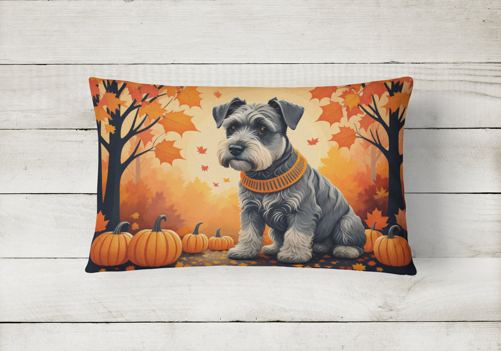 Schnauzer Fall Decorative Throw Pillow 12x16 Indoor Outdoor Accent Cushion, Fabric Cover with Insert for Sofa, Bed, Porch & Living Room