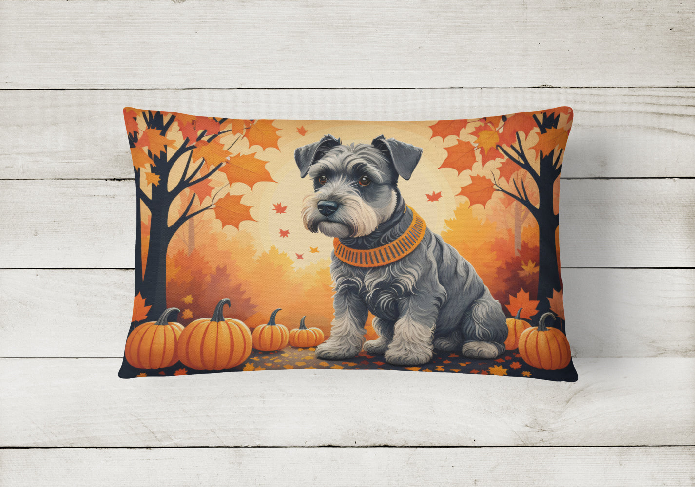 Schnauzer Fall Decorative Throw Pillow 12x16 Indoor Outdoor Accent Cushion, Fabric Cover with Insert for Sofa, Bed, Porch & Living Room