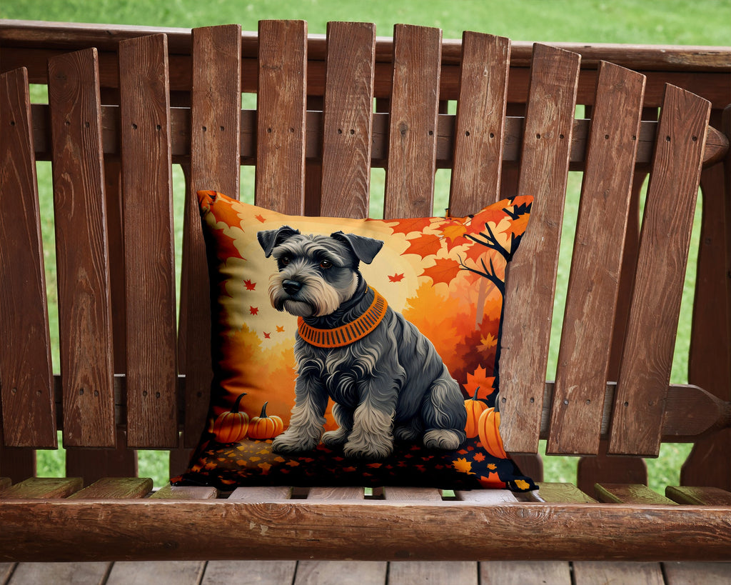 Schnauzer Fall Decorative Throw Pillow 14x14 Indoor Outdoor Accent Cushion, Fabric Cover with Insert for Sofa, Bed, Porch & Living Room