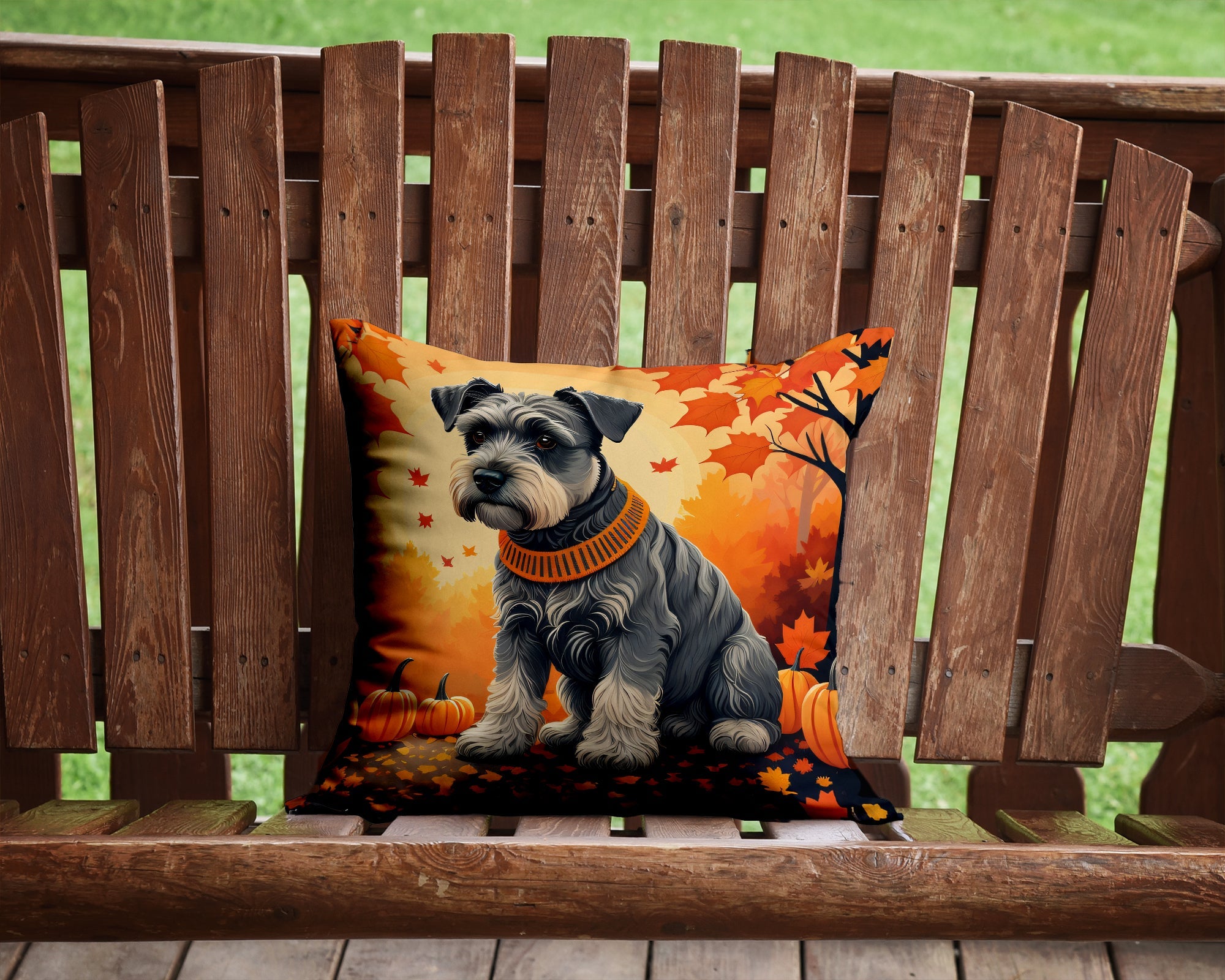 Schnauzer Fall Decorative Throw Pillow 14x14 Indoor Outdoor Accent Cushion, Fabric Cover with Insert for Sofa, Bed, Porch & Living Room