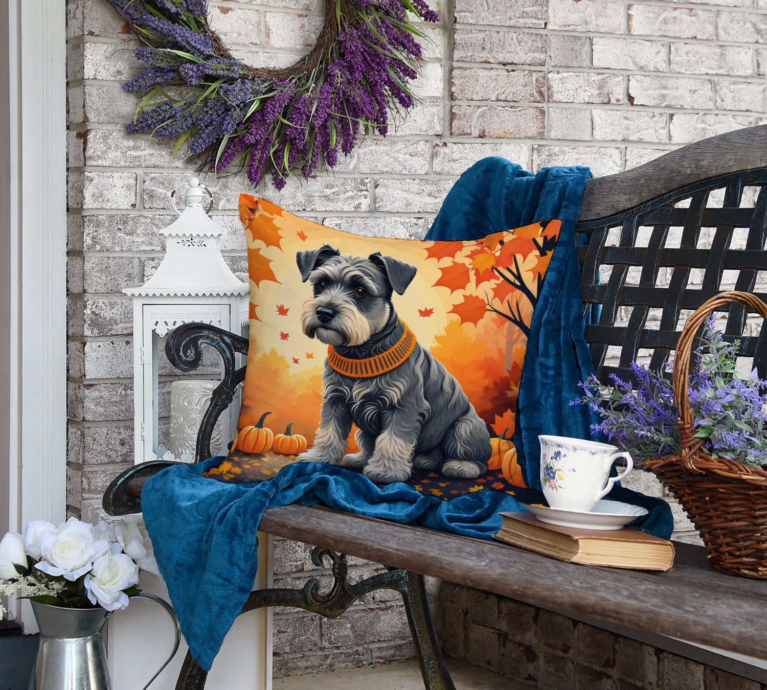 Schnauzer Fall Decorative Throw Pillow 18x18 Indoor Outdoor Accent Cushion, Fabric Cover with Insert for Sofa, Bed, Porch & Living Room