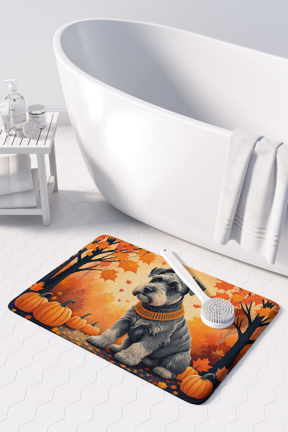 Schnauzer Fall Memory Foam Kitchen Mat Machine Washable Anti-Fatigue Cushion Comfort Bath or Kitchen Rug