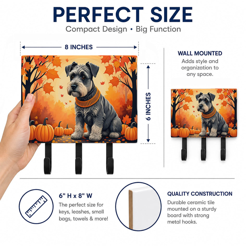 Schnauzer Fall Leash or Key Holder Wall Hooks, Coat Rack Wall Mount, for Hanging Keys, Towels, Aprons, Leashes