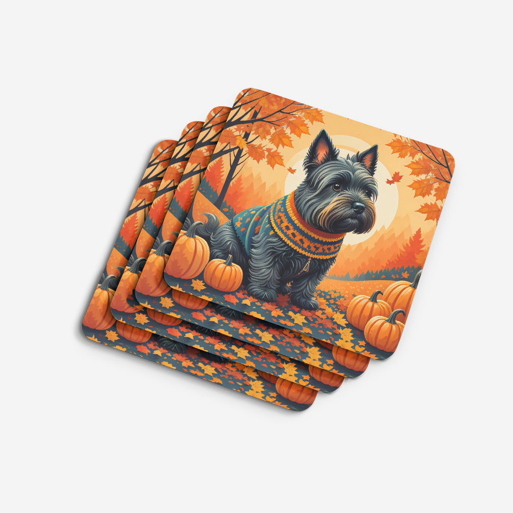 Scottish Terrier Fall Foam Coasters Set of 4 Cup Coasters for Indoor Outdoor, Tabletop Protection, Anti Slip, Mouse pad Material