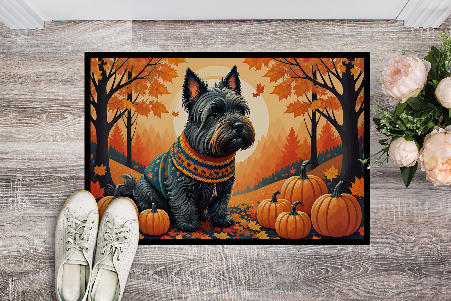 Scottish Terrier Fall Doormat Indoor Outdoor 24H X 36W Front Door Mat Rugs for Entryway, Non Slip Washable Low Pile,