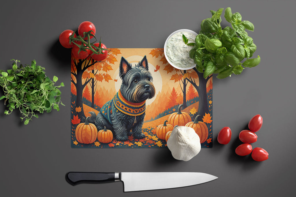 Scottish Terrier Fall Cutting Board Tempered Glass Kitchen Cutting Surface, Heat Resistant Chopping, Non-Slip Feet, Food Prep & Serving